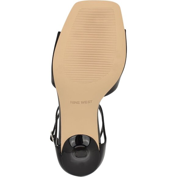 Nine West Women Black Patent Faux Leather Open Squared Toe Heels Sandal - Picture 3 of 6